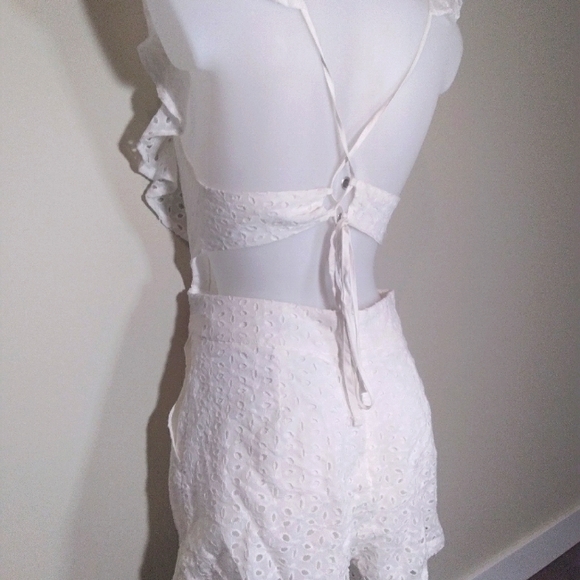 Super Cute Unique Cut Out Romper. Lace up Back,Square Neck Ruffle,Lined with Zip - Picture 5 of 14